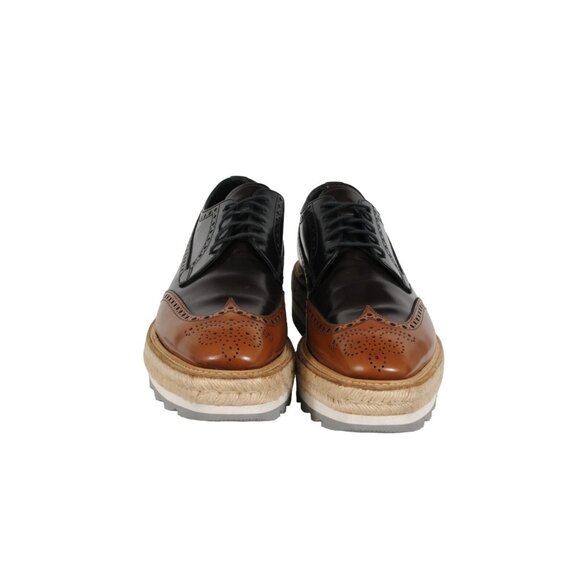 Prada Men Platform Brogue US 10 UK 9 Brown Leather Wingtip Espadrille Medallion - Picture 8 of 11